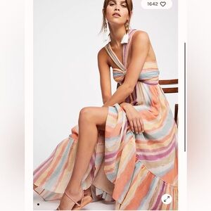 Free People Tropical Sunrise Maxi Dress Size 4 Rainbow Tie-Dye New NWT